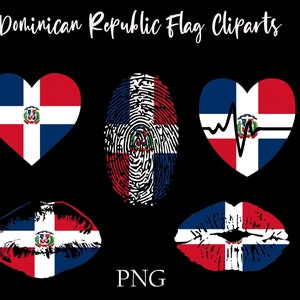 République dominicaine 5 Flag Clipart Pack- Heart, Heartbeat, Fingerprint, Lips Clipart, National Flag, Sublimation, Love, Kiss PNG.