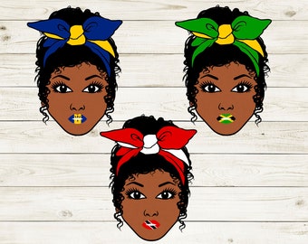 Jamaica, Trinidad and Barbados Women SVG-Caribbean Women, Afro Women Svg, Black Woman Svg, Black Girl Magic SVG, Messy Bun, Instant.