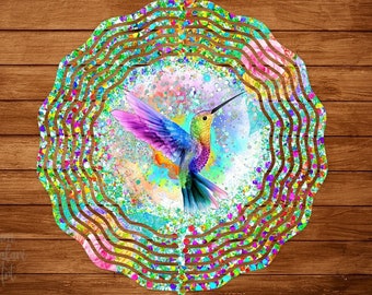 Hummingbird Wind Spinner Sublimation Template, Wind Spinners for Outdoors/Gardens, Holographic, Flowers Wind Spinner PNG, Digital Download.