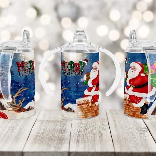 Straight 12 Oz Sippy Cup Sublimation, Merry Christmas, Santa Claus, Kids Cup, Baby Shower, Sippy Cup Wrap, Sublimation Design, PNG.