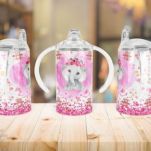 12 Oz Sippy Cup Sublimatie- Recht, Baby Meisje, Baby Olifant, Kids Cup, Baby Shower, Sippy Cup Wrap, Sublimatie Design.