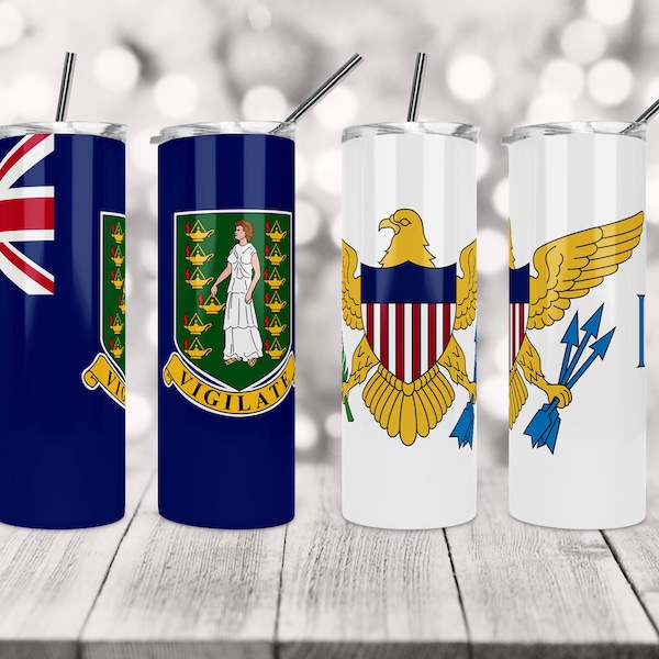 20 Oz Skinny Tumbler Sublimation Design, US Virgin Islands, British Virgin Islands, Caribbean Tumbler, Flag Tumbler, Island, Tumbler Wrap.