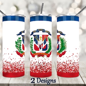 Vaso delgado de 20 oz, diseño, escudo de armas de la República Dominicana, emblema nacional, Hispaniola, República Dominicana, sublimación, envoltura del vaso.