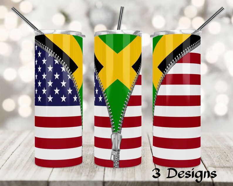 20 Oz Skinny Tumbler Design Jamaica Flag Tumbler American Etsy