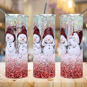 Design de sublimação de copo magro de 20 onças, pessoas da neve, copo de inverno, copo de brilho de Natal, bonecos de neve, envoltório de copo, download instantâneo.