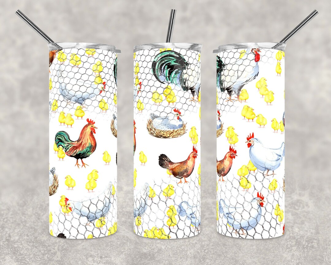 20 Oz Skinny Tumbler Sublimation Design, Chickens, Roosters, Chicks ...