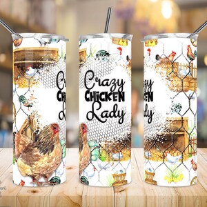 20 Unzen Skinny Tumbler Sublimation Design, verrückte Hühnerdame, nur ein Mädchen, das Huhn liebt, Tiere vom Bauernhof, Becherverpackung, gerade / konisch.