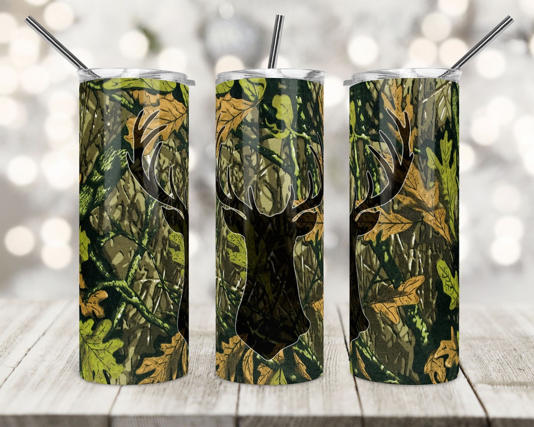 20 Oz Skinny Tumbler Sublimation Design, Deer Head and Rustic Camo ...