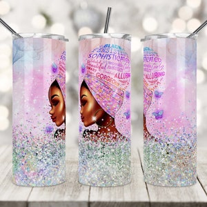 Design de copo magro de 20 onças, linda mulher negra, sublimação, afro-americano, envoltório de copo, magia de garota negra, modelo para sublimação.