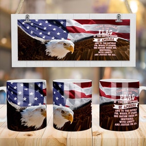 11 Oz Mug Sublimation Design, American Pledge, Eagle, American Flag, Patriotic, Mug Wrap, Sublimation Template, PNG.