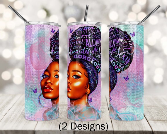 20 Oz Skinny Tumbler Design, Black Queen, Black Woman, Glitter