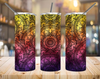 20 Oz Skinny Tumbler Sublimation Design, Mandala Tumbler,  Purple Foil, Straight/Tapered, Tumbler Wrap, PNG, Instant Download.