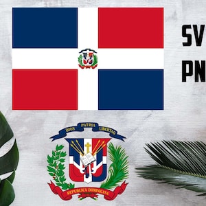 Dominican Republic Flag and Coat of Arms Clipart- National Emblem, Hispaniola,  República Dominicana, National Flag, SVG, Instant Download.