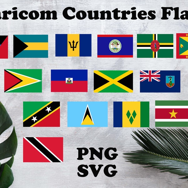 28 CARICOM Countries Flags-Caribbean Community, Full Members, Associate, Observers, Jamaica, Barbados, Guyana, Haiti, Bahamas, Belize.