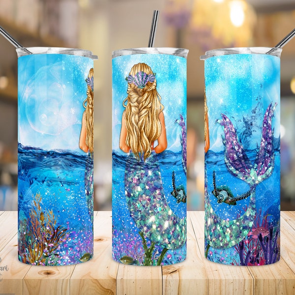 20 Oz Mermaid Tumbler Template Sublimation Designs, Ocean Life PNG, Mermaid Scales, Skinny Wrap PNG, Glitter Mermaid Underwater.