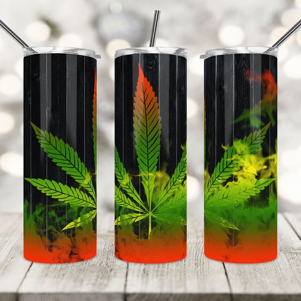 20 oz Skinny Tumbler Design, Rasta, Jamaïque, Marijuana, Sublimation, Tropical, Fumée, Cannabis, Weed, Modèle pour Sublimation.