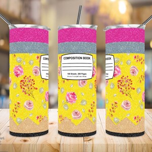 Design de sublimação de copo magro de 20 onças, lápis floral, copo de lápis, etiqueta de composição, volta às aulas, copo escolar, PNG.
