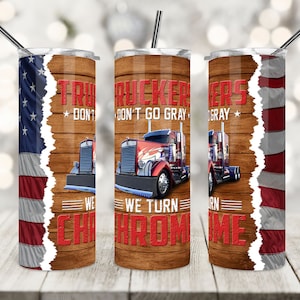 20 Oz Tumbler Sublimatie Design, Truckers, Truckers Turn Chrome, Red Truck, American Flag, Tumbler Wrap, PNG, Taps toelopend, Instant Download.