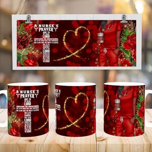 11 Oz Mug Sublimation Design, Krankenschwester, Krankenschwester Leben, Krankenschwester Gebet, Rote Scrubs, Blumen, Becher Wrap, Afroamerikanisch, Mug Sublimation, PNG.