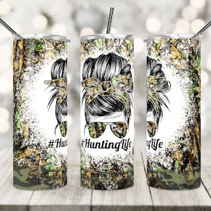 20 Oz Skinny Tumbler Sublimation Design, Jagdleben, Camouflage, Rustikal, Messy Bun, Jagd, Tumbler Wrap, Hirsch jagd, PNG, tapered.