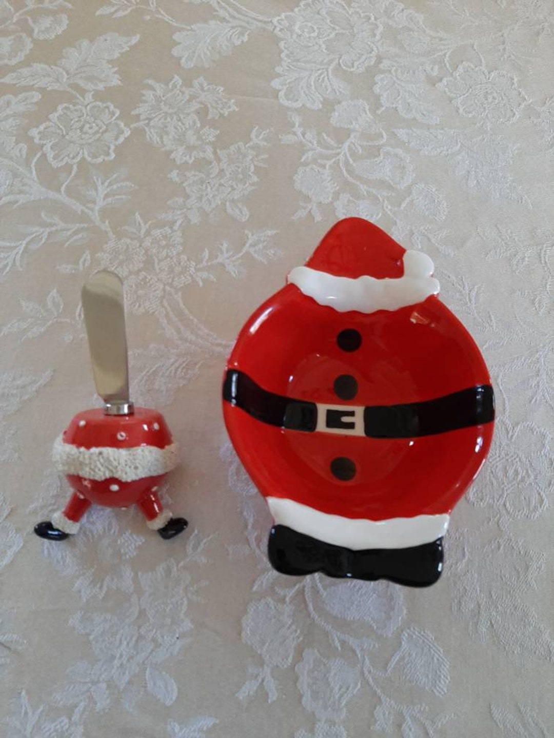 Santa Cheese Serving Bowl and Spreading Knife Etsy