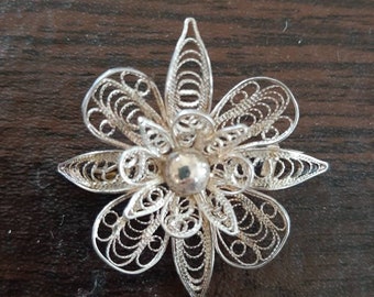 Vintage Italian Silver filigree flower pin