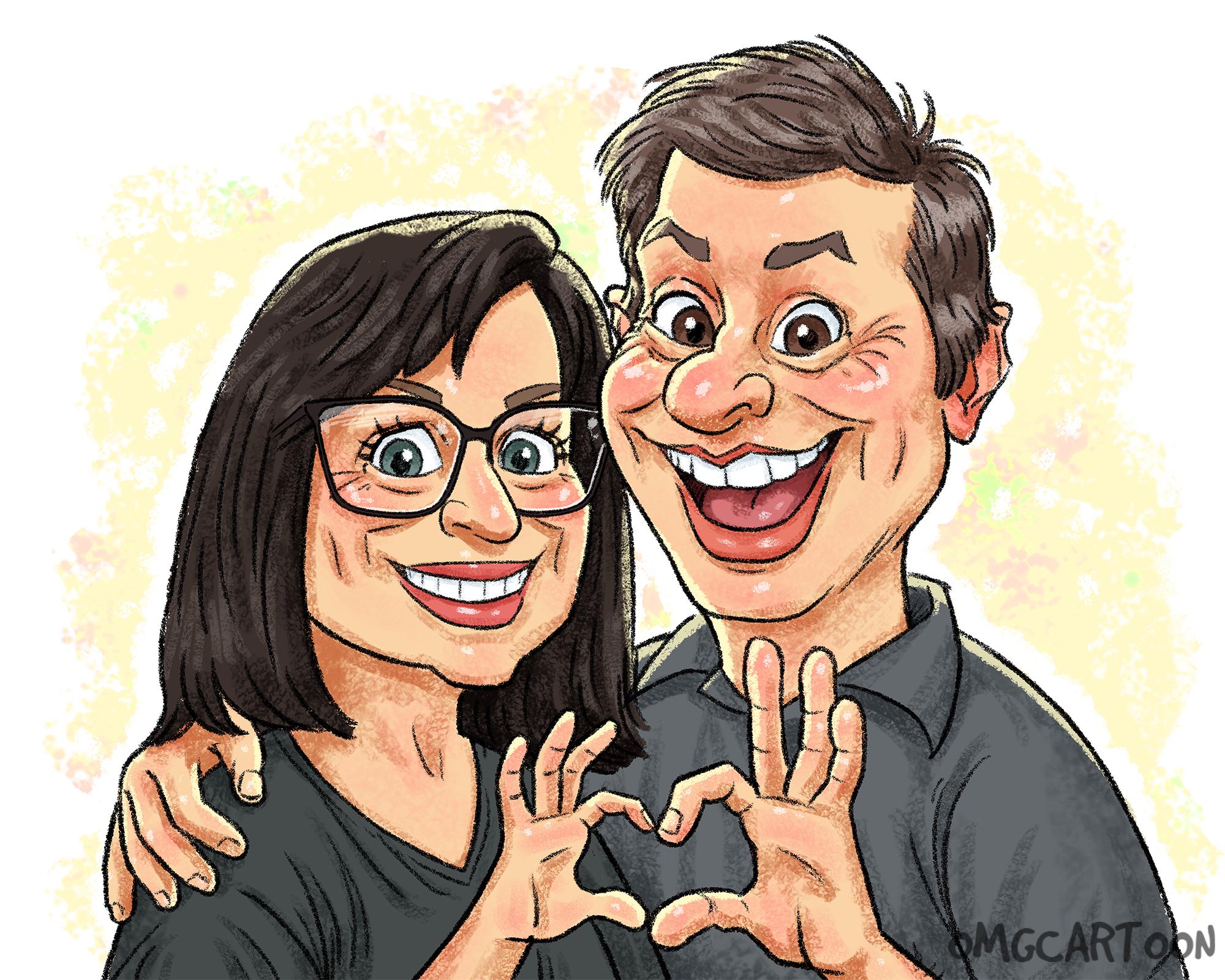 Custom Couple Caricature Digital Art – Personalized Gift for Anniversary, Mother's Day or Birthday (Two Characters, head&shoulders )