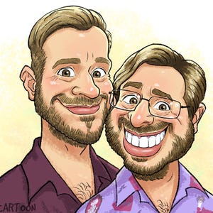 Caricatura di coppia personalizzata, arte digitale – Regalo personalizzato per anniversario, festa della mamma o compleanno (due personaggi, testa e spalle)