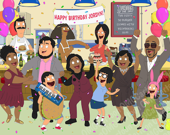 Bob Burgers Portrait, Custom Family Portrait, Couple Drawing, Personalized Anniversary, Birthday, Mother&#39;s Day gift