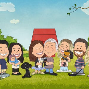 Retratos familiares personalizados de dibujos animados: arte vintage para San Valentín, cumpleaños y aniversarios, arte digital imprimible