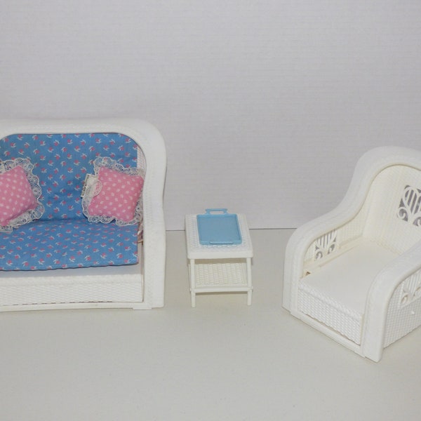 Vintage 80s Barbie Dream Furniture Wicker Living Room Partial Set