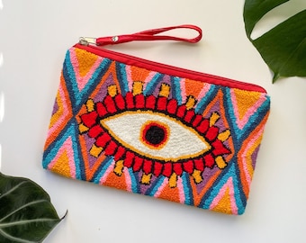 Evil Eye Embroidered Clutch - Made by Wayuu Artisans in Colombia