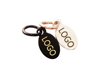 Custom Laser Engraved Logo Charm, Oval Jewelry Tag, Brass Tag (5x8 mm)