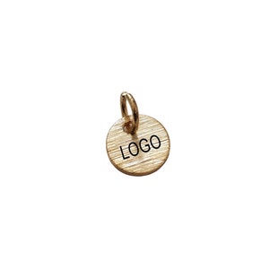 8mm Textured Laser Logo Charm, Custom Jewelry Tag, Textured Round Disc, Custom Logo Charm, Metal Jewelry Tags, Brass Tags,