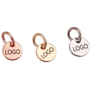 6 mm Logo inciso al laser personalizzato, Etichetta per gioielli personalizzata, Disco rotondo, Ciondolo con logo personalizzato, Etichette per gioielli in metallo, Etichette in ottone,