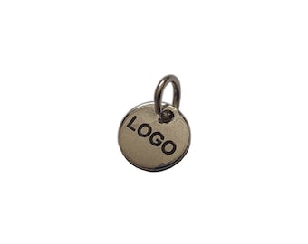 Custom Laser Engraved Logo Charm, Metal Jewelry Tag, 8mm Round Disc