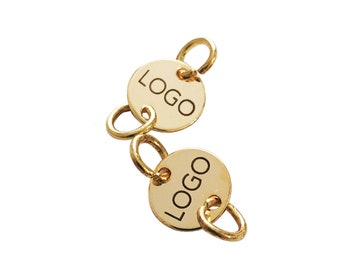 Custom Laser Engraved Logo Tag, Double Hole Round Jewelry Charm, 10mm