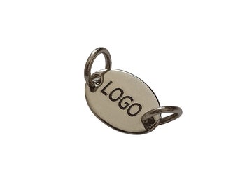 Logotipo grabado con láser personalizado ovalado de 7x11 mm, etiqueta de joyería personalizada, encanto de logotipo personalizado, etiquetas de joyería de metal, etiquetas de latón,