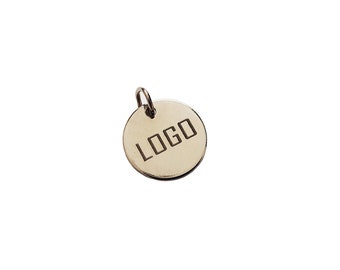 Logo personnalisé 14 mm gravé au laser, Étiquette pour bijou personnalisé, Disque rond, Charm logo personnalisé, Étiquettes pour bijoux en métal, Étiquettes en laiton,