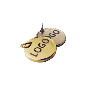 14 mm Custom Laser Engraved Logo, Custom Jewelry Tag, 1.5mm Thickness, Round Disc, Custom Logo Charm, Metal Jewelry Tags, Brass Tags,