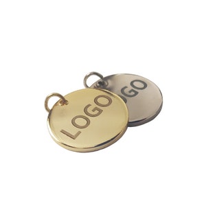 18 mm Custom Laser Engraved Logo, Custom Jewelry Tag, 1.5mm Thickness, Round Disc, Custom Logo Charm, Metal Jewelry Tags, Brass Tags,