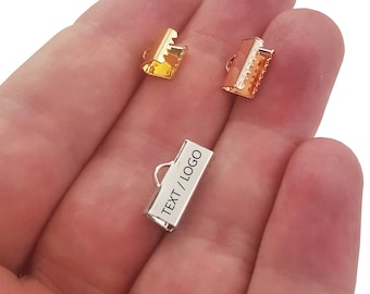 Custom Laser Engraved Ribbon Crimp, Metal Cord Ends, Leather Clasps Connector