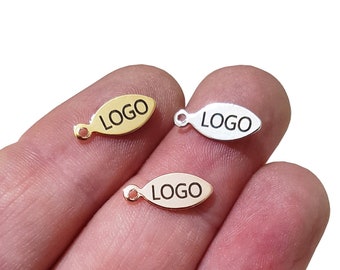 Custom Laser Engraved Logo Charm, Oval Jewelry Tag (6x11 mm)