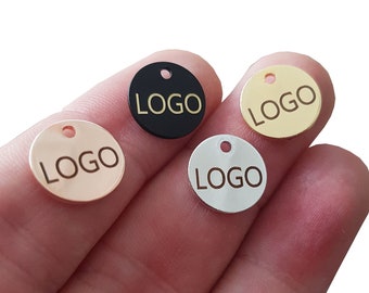 12 mm Custom Laser Engraved Logo, Custom Jewelry Tag, Round Disc, Custom Logo Charm, Metal Jewelry Tags, Brass Tags,