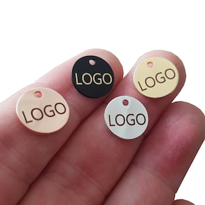 12 mm Custom Laser Engraved Logo, Custom Jewelry Tag, Round Disc, Custom Logo Charm, Metal Jewelry Tags, Brass Tags,