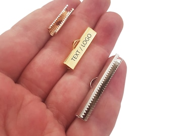 Custom Laser Engraved Ribbon Crimp, Leather Cord Ends, Jewelry Connector