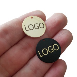 Logo inciso al laser personalizzato da 20 mm, targhetta per gioielli personalizzata, disco rotondo, ciondolo con logo personalizzato, targhette per gioielli in metallo, targhette in ottone,