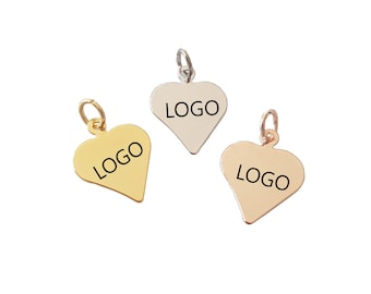 Custom Laser Engraved Heart Charm, Logo Jewelry Tag (13x13mm)