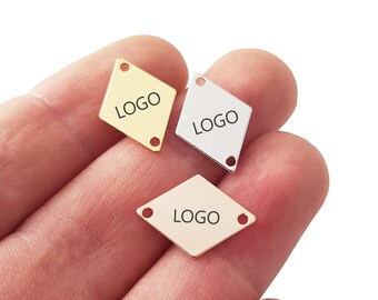 Custom Laser Engraved Logo Charm: Metal Jewelry Tag (12x18 mm)