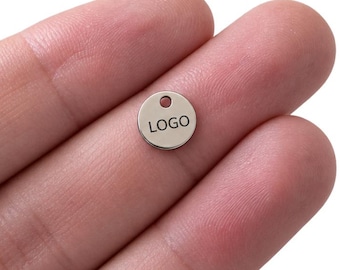 8mm Custom Laser Engraved Stainless Steel Logo Charm, 8mm Round Disc Jewelry Tag